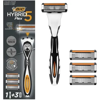 BIC Hybrid 5 Flex Rasierer Herren, Nassrasierer mit 3 Wechselklingen mit je 5 Klingen, mit Aloe Vera und Vitamin E, mit Präzisionstrimmer