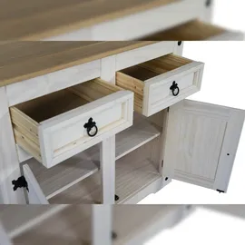 SAM Outillage Sideboard Kommode 91,5 x 83,5 x 43 cm Pinienholz weiß honigfaben lasiert MEXICO