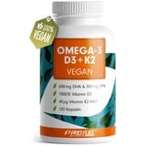 Omega-3 vegan + D3 & K2 (120x), 1100mg Algenöl mit 600mg DHA & 300mg EPA + 1000 IE Vitamin D3 + 40 μg Vitamin K2 - O3 D3 K2 vegan Essentials - Omega-3 Kapseln hochdosiert, bioverfügbar & laborgeprüft