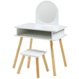 [en.casa] Schminktisch Kinder Ovanåker Kinderschminktisch mit Hocker Frisiertisch Schminktisch mit Spiegel Frisierkommode mit Ablagefach Kosmetiktisch Weiß/Natur