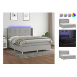 vidaXL Boxspringbett mit Matratze & LED Hellgrau 180x200 cm Stoff