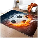 HMGAQNP Fußballplatz Spielteppich, Eisfeuer Fußball Bedruckt Großflächige Teppiche Sport rutschfest Spielteppich 3D Fußball Mit Flammen Bedruckten Teppichen Für Schlafzimmer(F,100x200cm/39x79in)