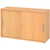 bümö Schiebetürenschrank 2OH - Aktenschrank abschließbar, Sideboard Schrank mit Schiebetüren in Buche, Chromgriff - Büroschrank aus Holz mit