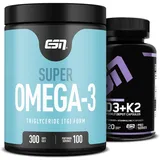 ESN Super Omega-3, 300 Kapseln + Vitamin D3 + K2, 120 Kapseln, ideales Bundle aus hochdosiertem Fischöl, Vitamin D3 und Vitamin K2