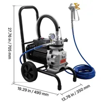 Vevor Membran-Airless-Farbspritzgerät 1500 W, Rollbares Farbspritzgerät mit 19,31 MPa Hochdruck, 10 m Hochdruckschlauch, Reinigungsnadel und Bürste, für DIY-Sprüharbeiten im Innen- und Außenbereich