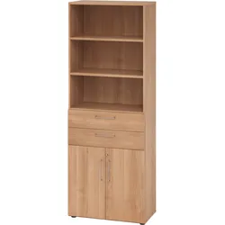 bümö Aktenregal & Schrank abschließbar, Büroschrank Regal & Schubladen Kombination Holz 80cm breit in Nussbaum - Schrank für's Büro & Arbeitszimmer,