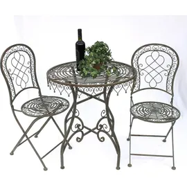 DanDiBo Ambiente Sitzgruppe Eisen Garten Antik Bistroset Malega Bistrotisch mit 2 Stühlen klappbar Metall Gartentisch - DanDiBo