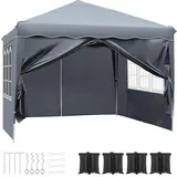 Pavillon 3x3 Wasserdicht Stabil Winterfest, Faltpavillon Faltbar Gartenzelt,Pop Up Partyzelt,Falt Pavillon Zelt mit 4 Seitenwänden,UV Schutz 50+ Metall-Verstrebungen für Camping(Grau)