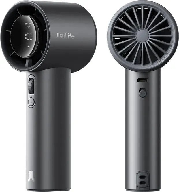 JISULIFE Turbo Handventilator Pro1S, LED-Display, bis zu 40 Stunden maximale Kühlung, 9700 U/min leistungsstark, 5000 mAh Akku, Reise-Essentials, Dunkelschwarz
