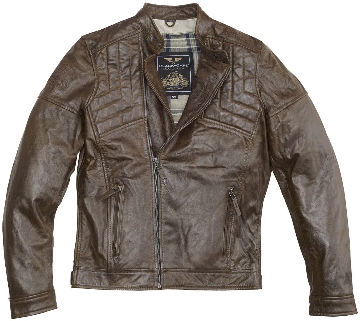 Black-Cafe London Philadelphia Motorrad Lederjacke, braun, Größe 58 für Männer