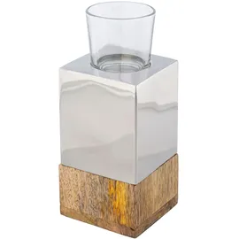 creativ home Teelichthalter Tower Holz/Edelstahl/Glas Silber