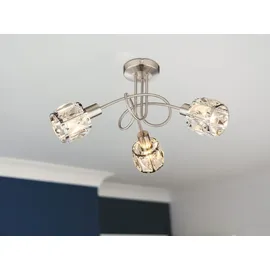 meineWunschleuchte Ausgefallene LED Deckenleuchte 3 flammig, Klarglas Kristallen, Silber matt, Ø38cm