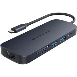 TARGUS USB-Verteiler "HyperDrive EcoSmart Gen.2 Universal USB-C 8-in-1 Hub", blau (dunkelblau), B:12cm H:1,5cm, Verteiler