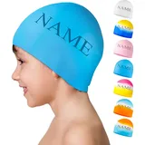 CQSXM Badekappe Kinder mit Namen Silikon-Badekappe wasserdichte Badehaube für Kinder und Erwachsene - 100% Reißfest (hellblau)