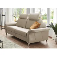 2,5-Sitzer DIE PLANBAR "PN-EM23187", beige (ecru), Sofas, B/H: 182cm x 112cm, Glattleder TORRO-Stoff, Mit Kopfstützen und Federkernpolsterung, Bezug aus Leder, B:182cm H:112cm