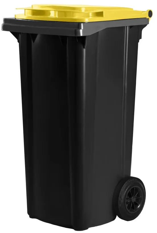 Hardwex schwarze Mülltonne 120 l mit gelbem Deckel