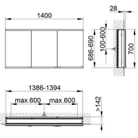 Keuco Spiegelschrank Royal Modular 2.0 1400x700x160mm, o. Steckd., WE,