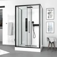 Marwell White Rectangle Komplettdusche mit Schiebetür 90 x 215 cm Duschwanne schwarz matt