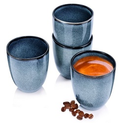 SÄNGER Becher Darwin Kaffeebecher ohne Henkel, Steingut, 4-teilig, Handmade, 180 ml, Blau blau