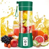 JUBOUEL Smoothie-Maker Mini Standmixer Tragbar mit 6-Klingen Edelstahl 1200 mAh 380ml, Saftextraktor mit USB-Aufladbarer, Silikon-Hängeseil grün