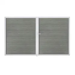 Groja BasicLine Steckzaun Doppeltor DIN Links Sonderbreite H:180cm Grey Ash Cut EV1