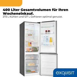 Exquisit KGC400-130-NF-040D Kühl-Gefrierkombination (400 l, 1860 mm hoch, Inoxlook)