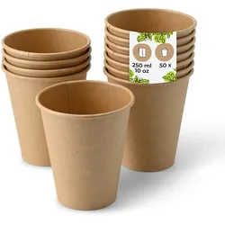 BIOZOYG 50 Stück Einwegbecher 250ml / 10oz Pappbecher, Kaffeebecher, ungebleicht, ökologisch, kompostierbar, umweltschonend für Coffee to Go