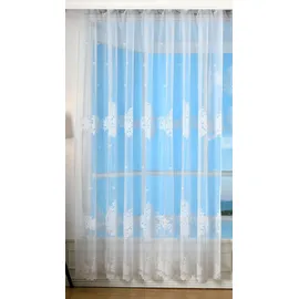Gardinenbox Bogenstore Gardine Jacquard, 245x300, Blumenmuster Weiß Kräuselband Universalband Faltenband Store, 13140