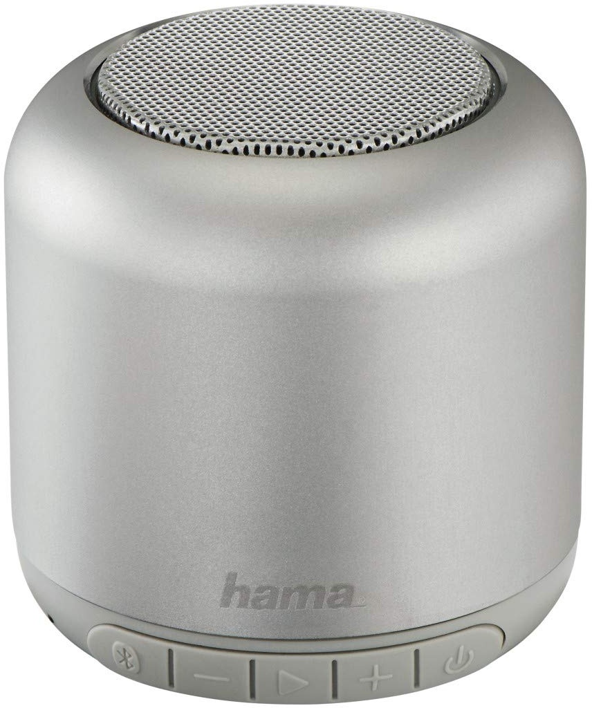 Hama Bluetooth Lautsprecher mit Akku (3W Musikbox, 8h Spielzeit, schnelles Aufladen in 2h, Mini Bluetooth Box mit 10m Reichweite, tragbar, kabellos, AUX, Mikrofon, Freisprechfunktion) silber