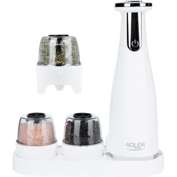 Adler AD 4449 Elektrische Salz und Pfeffermühle Set 3 Mahlwerke USB matt weiß Gewürzmühle