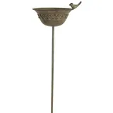 finehomegarden Vogeltränke Futterplatz Metall antik/grün Vintage Ø20x17cm H10cm L95cm, Futterstation Vogelbad Gartenstecker Stecker / Paket