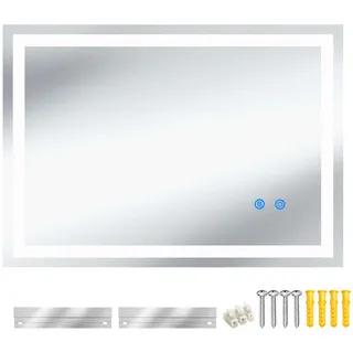 Tectake tectake® Rechteckiger LED Spiegel mit Beleuchtung Led mit Beleuchtung Wandspiegel Badezimmerspiegel rahmenloses Design in 3 Lichtfarben Dimmbar