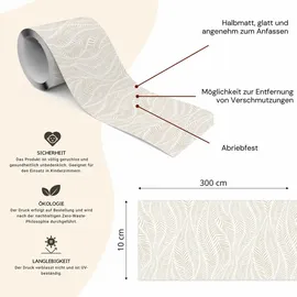 Muralo Selbstklebende Bordüre Zarte Blätter 10 cm x 300 cm beige/weiß