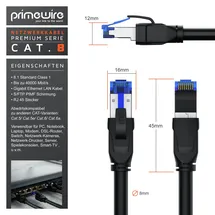 Primewire Patchkabel CAT 8 mit Baumwollummantelung - Gigabit Ethernet LAN Kabel - 40 Gbit/s - S/FTP PIMF Schirmung - Netzwerkkabel - 3m