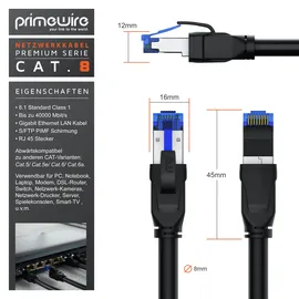 Primewire Patchkabel CAT 8 mit Baumwollummantelung - Gigabit Ethernet LAN Kabel - 40 Gbit/s - S/FTP PIMF Schirmung - Netzwerkkabel - 3m