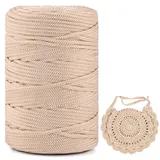 Polyester Garn 3mm X 225m,Makramee Garn 3mm,Makramee Band,Polypropylene Yarn,Geflochten Makramee Schnur Farbig,garn Zum Häkeln Für Stricken,Dekoration DIY Handwerk (Khakiweiß, 1 Pcs)