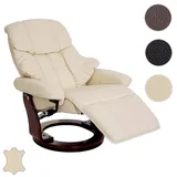 Robas Lund MCA Relaxsessel Calgary 2, Fernsehsessel Sessel, Echtleder 150kg belastbar ~ creme, Walnuss-Optik