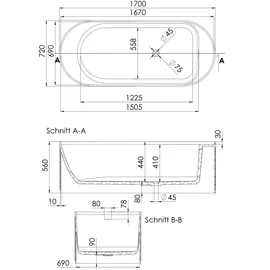Steinberg Serie 740 freistehende Badewanne 171 x 72 x 56 cm (7408010W)