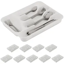 Relaxdays Besteckkasten 10er Set HxBxT: 4 x 24,5 x 32,5 cm 5 Fächer Kunststoff Weiß