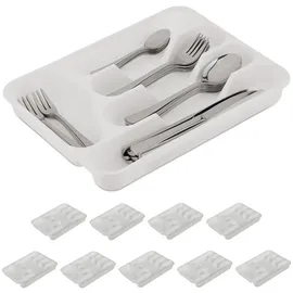 Relaxdays Besteckkasten 10er Set HxBxT: 4 x 24,5 x 32,5 cm 5 Fächer Kunststoff Weiß
