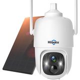 Hiseeu 3MP Überwachungskamera Aussen Akku 9000 mAh für den Außenbereich mit Farb-Nachtsicht,360°PTZ-Kamera mit Solarpanel,AI-PIR Bewegungserkennung,Sirenenalarm,IP66 wasserdicht, SD/Cloud Speicher