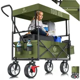 Kesser KESSER® Bollerwagen faltbar mit Dach Handwagen Transportkarre Gerätewagen inkl. 2 Netztaschen und Einer Außentasche klappbar Vollgummi-Reifen bis 100 kg Tragkraft Mit Vorderrad-Bremse