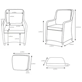 bellavista - Home & Garden® Ria Dining-Sessel 92 x 64 x 65 cm grau 2 St.