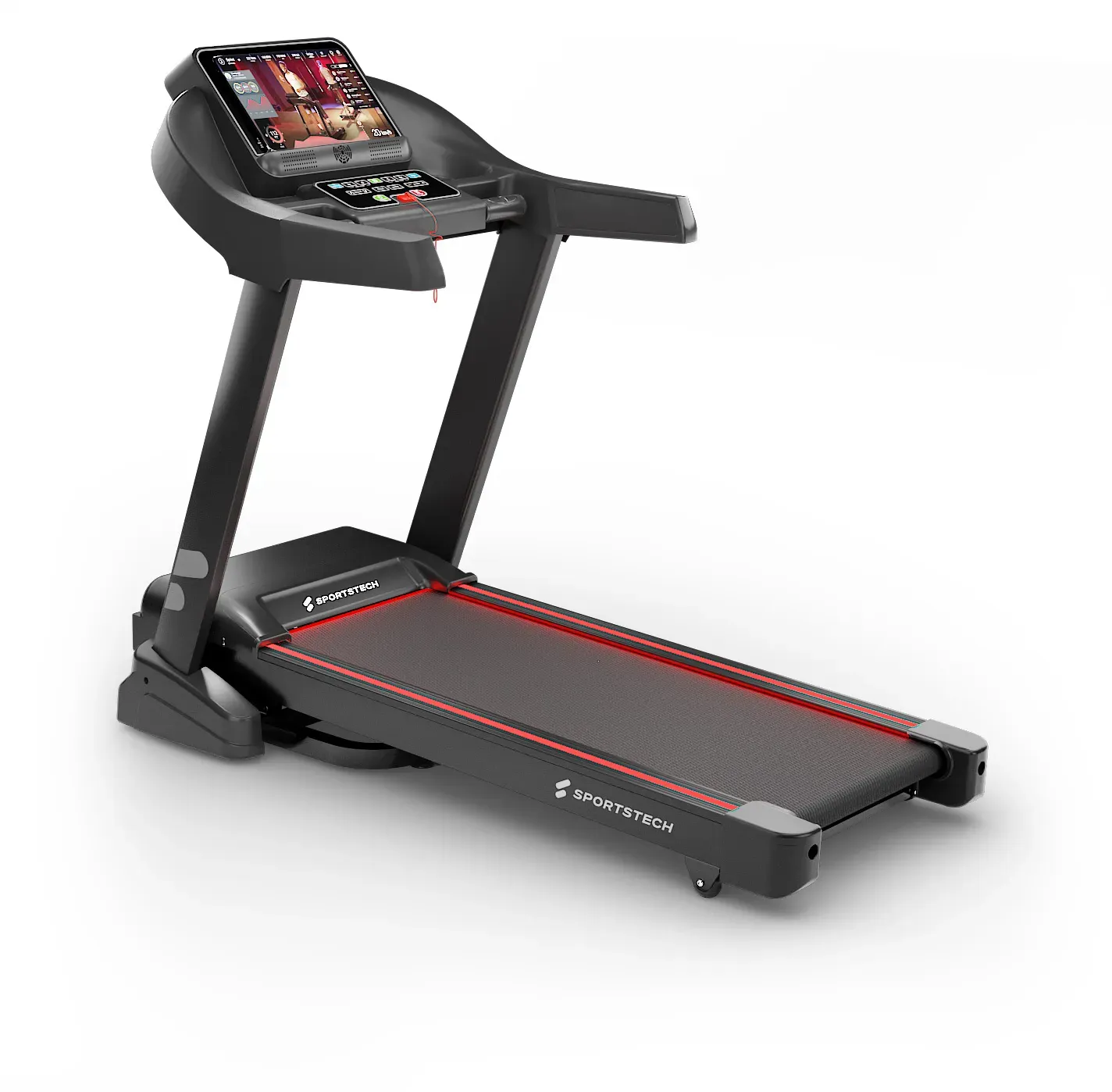 Sportstech Profi-Laufband F37s, für Heimtraining, Cardio-Training, mit LED-Beleuchtung, bis zu 6 Grad Steigungswinkel, klappbar, App-kompatibel, pulsbasiertes Training, trittsicher, platzsparend