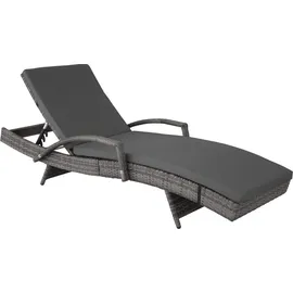 Tectake Rattan Sonnenliege 190 x 71 x 34 – 74,5 cm Grau