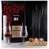 Disaronno Originale Amaretto Mandellikör + 9 Edelschokoladen + 2 Gläser Geschenk