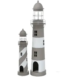 Laterne Amrum, Leuchtturm Windlicht grau weiß ,  2er Set