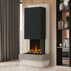 muenkel design Milano [moderner Design Elektrokamin Opti-myst]: Concrete (Betonoptik) - Haube schwarz-grau - Mit Heizung