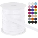LEREATI Schrägband 10mm x 50m, Einfassband zum Nähen Doppelt Gefaltetes Stoffband aus Polyester Hemming Tape Satin, Nahtband zum Nähen Basteln Dekorationen DIY Handwerk (Weiß)