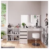 Vicco Schminktisch Sherry, Weiß Hochglanz/Weiß, 4 Teile, mit Standregal Spiegel, Hocker, LED